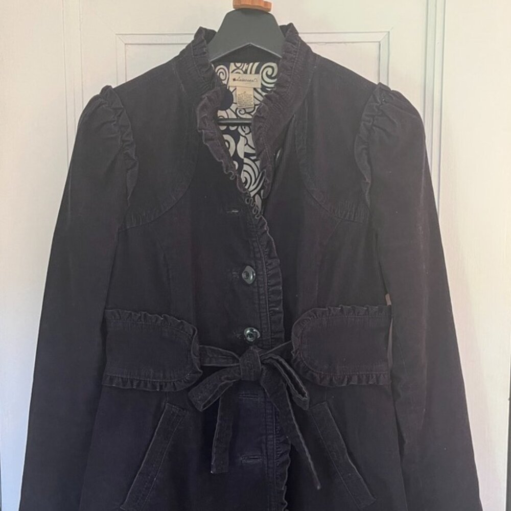 Navy Blue Corduroy Belted Trench Coat